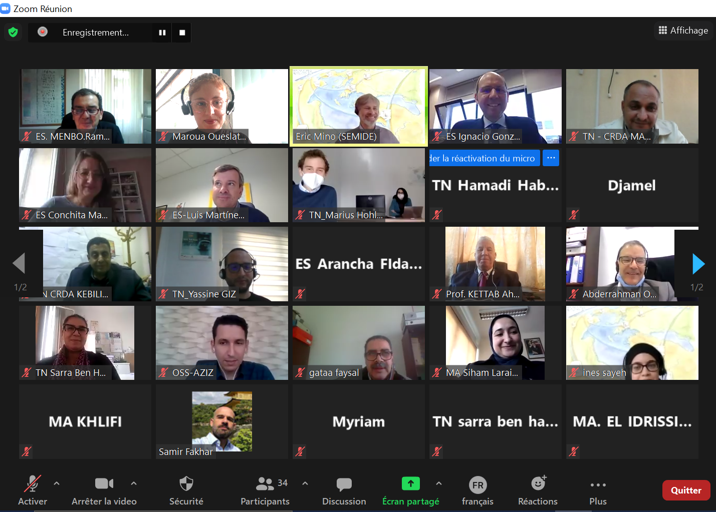 Captura de pantalla donde aparecen los participantes de la videoconferencia