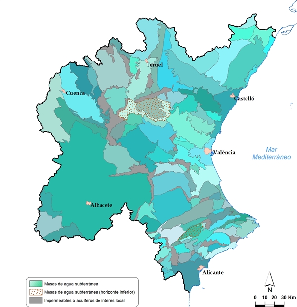 Mapa detalle de masas de agua subterránea